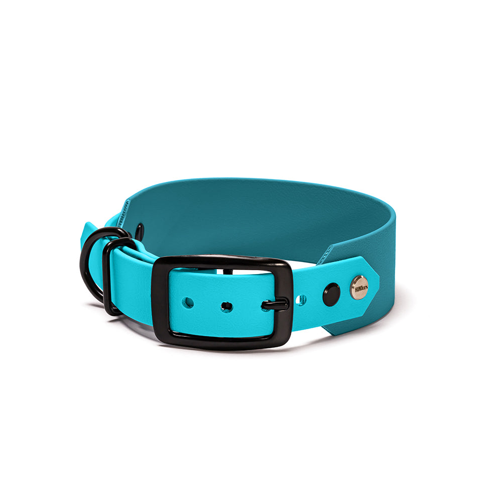 BioThane Hundehalsband Meeresbrise – Lagune & Skyan Blau mit Beschlägen in Schwarz