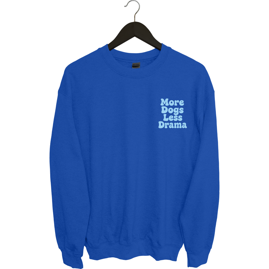 Blaues_Sweatshirt_Hundert_Prozent_More_Dogs_less_Drama