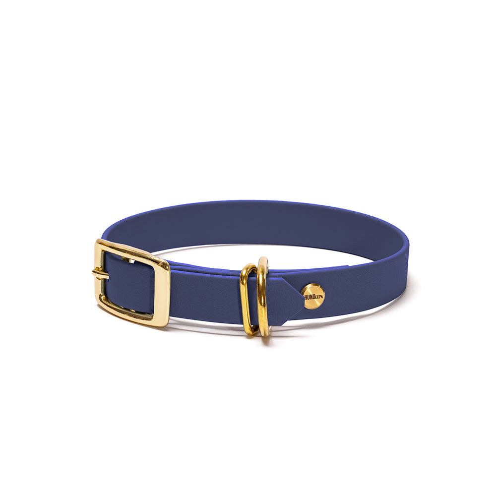 undehalsband aus BioThane in Dunkelblau – Modell Atlantik, 16mm & 19mm mit Beschlägen in Gold