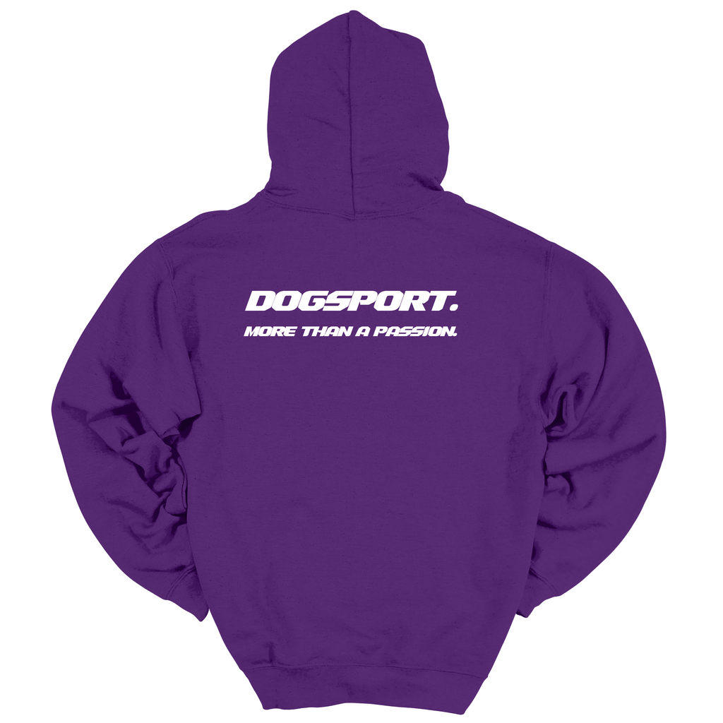 Lilaner Hoodie mit großem weißen DOGSPORT-Rückenprint „More than a passion“
