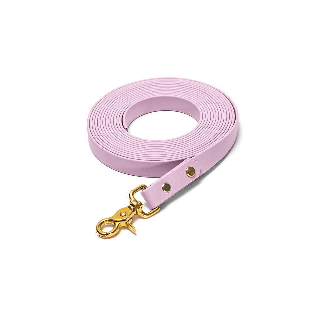 Schleppleine aus BioThane in Flieder – Modell Fliederwolke, robust und wasserfest - gold