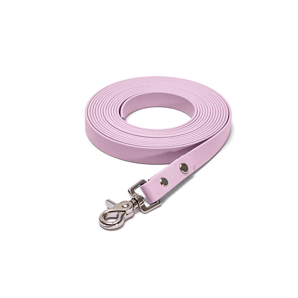 Schleppleine aus BioThane in Flieder – Modell Fliederwolke, robust und wasserfest - silber