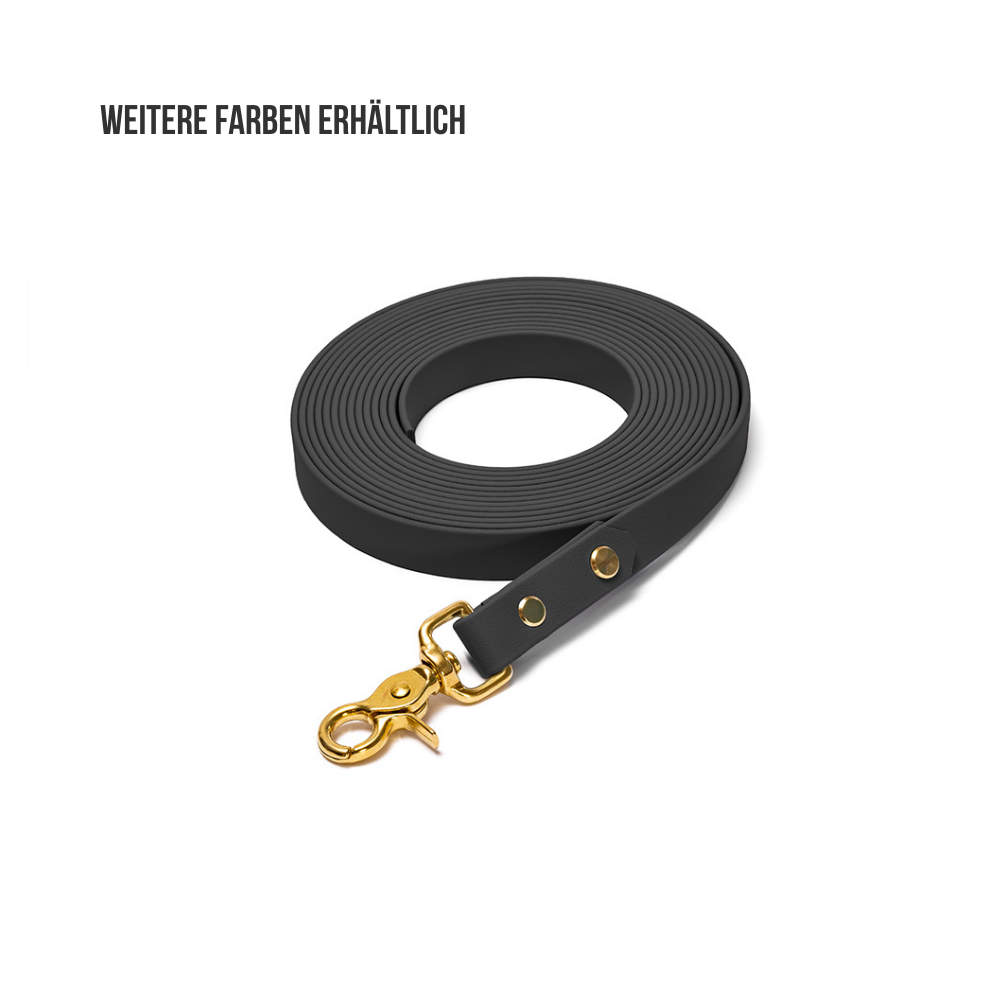 Schleppleine schwarz goldene Beschläge Biothane HUNDert Prozent