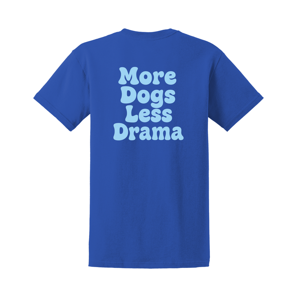 T_Shirt_Blau_More_Dogs_Less_Drama