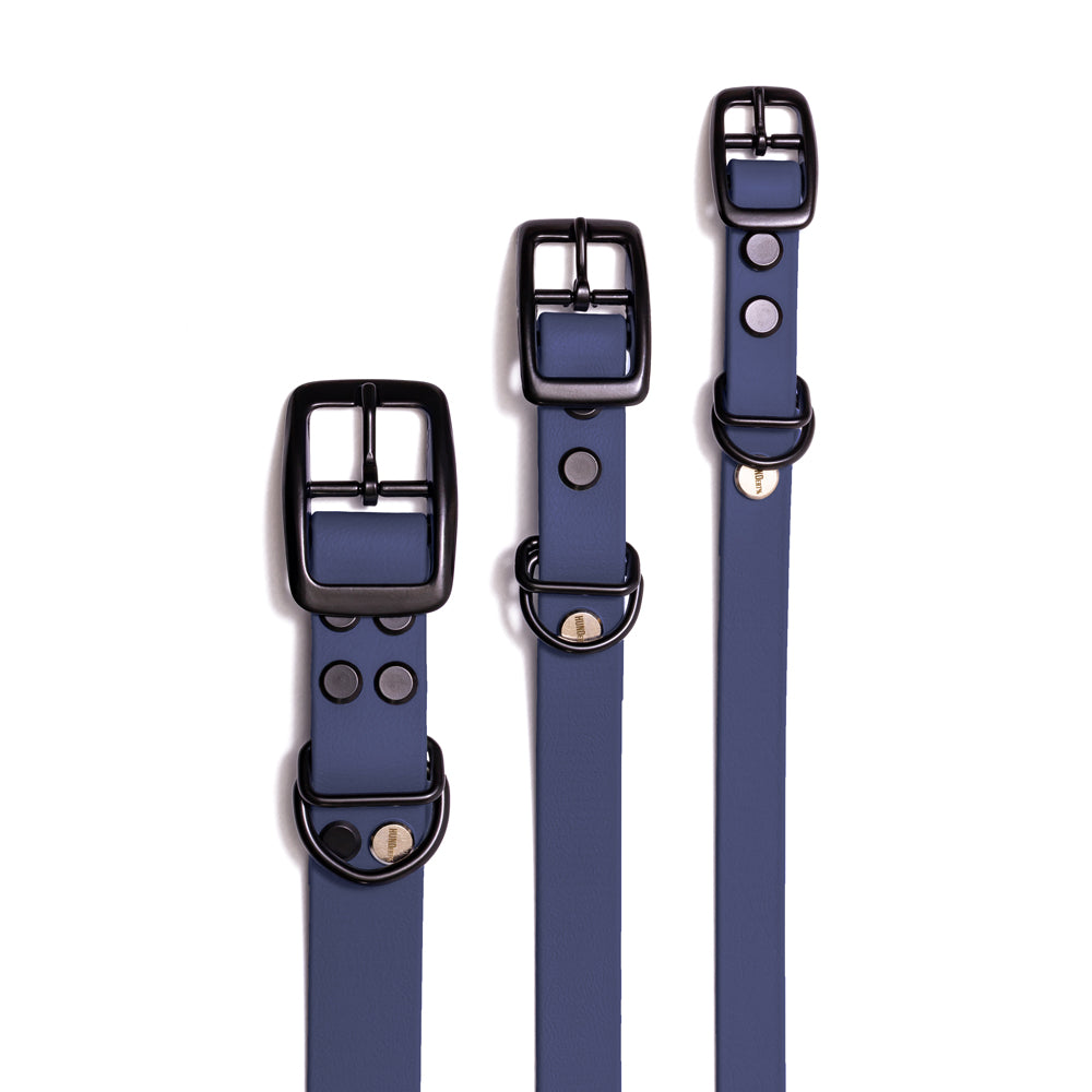 Hundehalsband aus BioThane in Dunkelblau – Modell Atlantik, wasserfest und langlebig