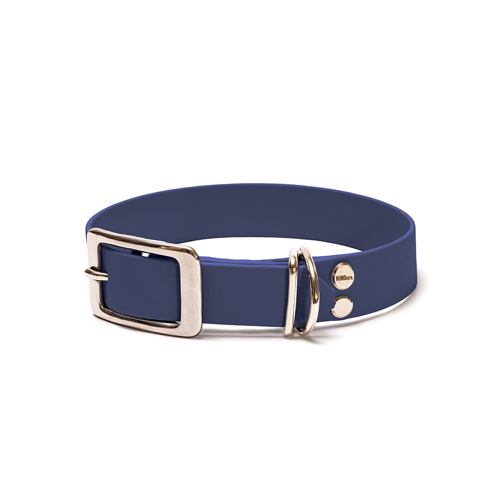 Hundehalsband aus BioThane in Dunkelblau silber – Modell Atlantik, wasserfest und langlebig
