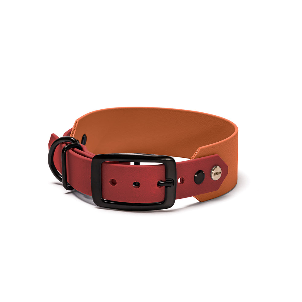 Hundehalsband aus BioThane in Rot-Braun – Modell Feuer & Erde, robust und wasserfest - Schwarz