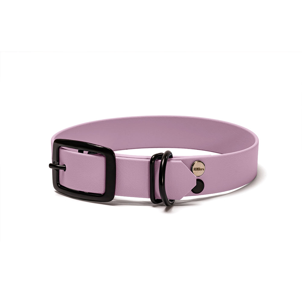 Hundehalsband aus BioThane in Flieder – Modell Fliederwolke, robust und wasserfest, schwarz