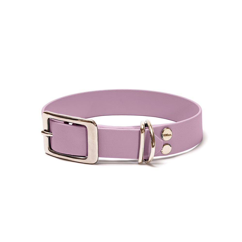 Hundehalsband aus BioThane in Flieder – Modell Fliederwolke, robust und wasserfest, silber