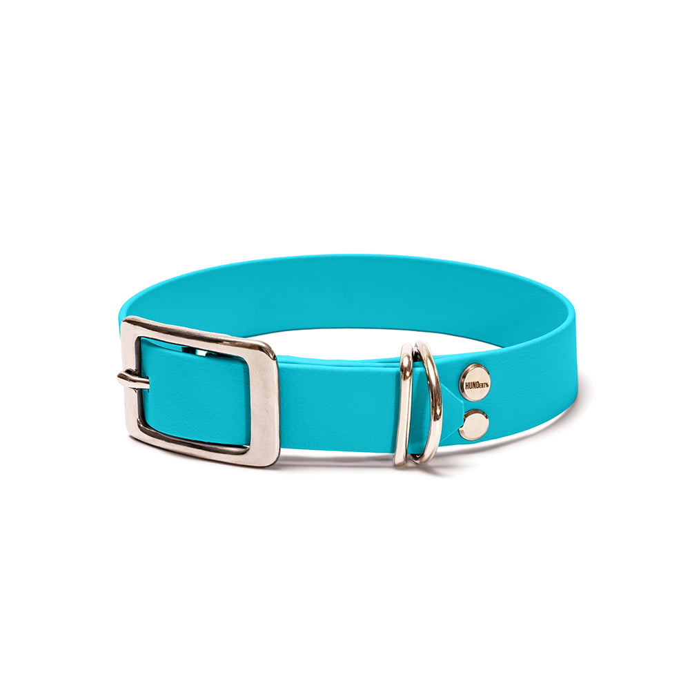 Hundehalsband aus BioThane in Hellblau – Modell Himmel, robust und wasserfest, silber