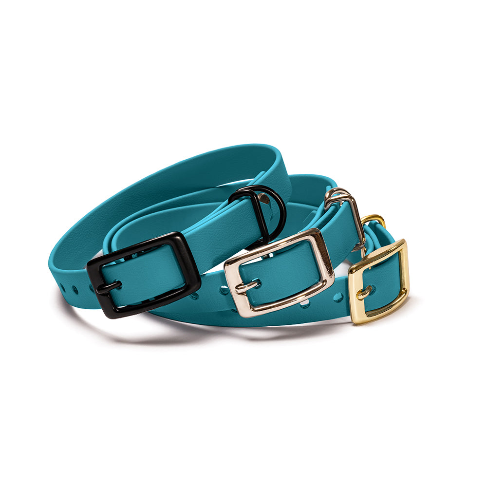 BioThane Hundehalsband Lagune Türkis – wahlweise mit Beschlägen in Gold, Schwarz oder Silber