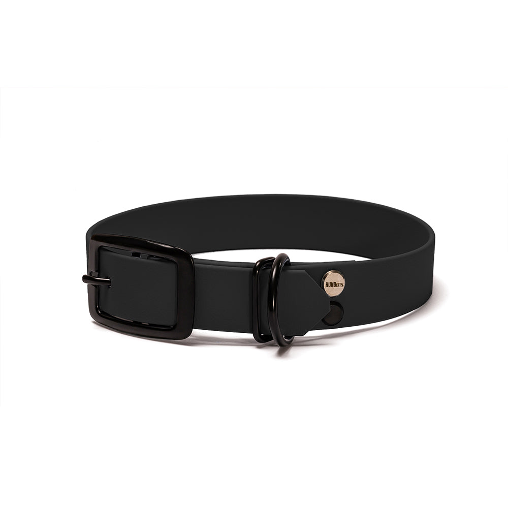 BioThane Hundehalsband Nachtschwarz – Schwarz mit Beschlägen in Schwarz