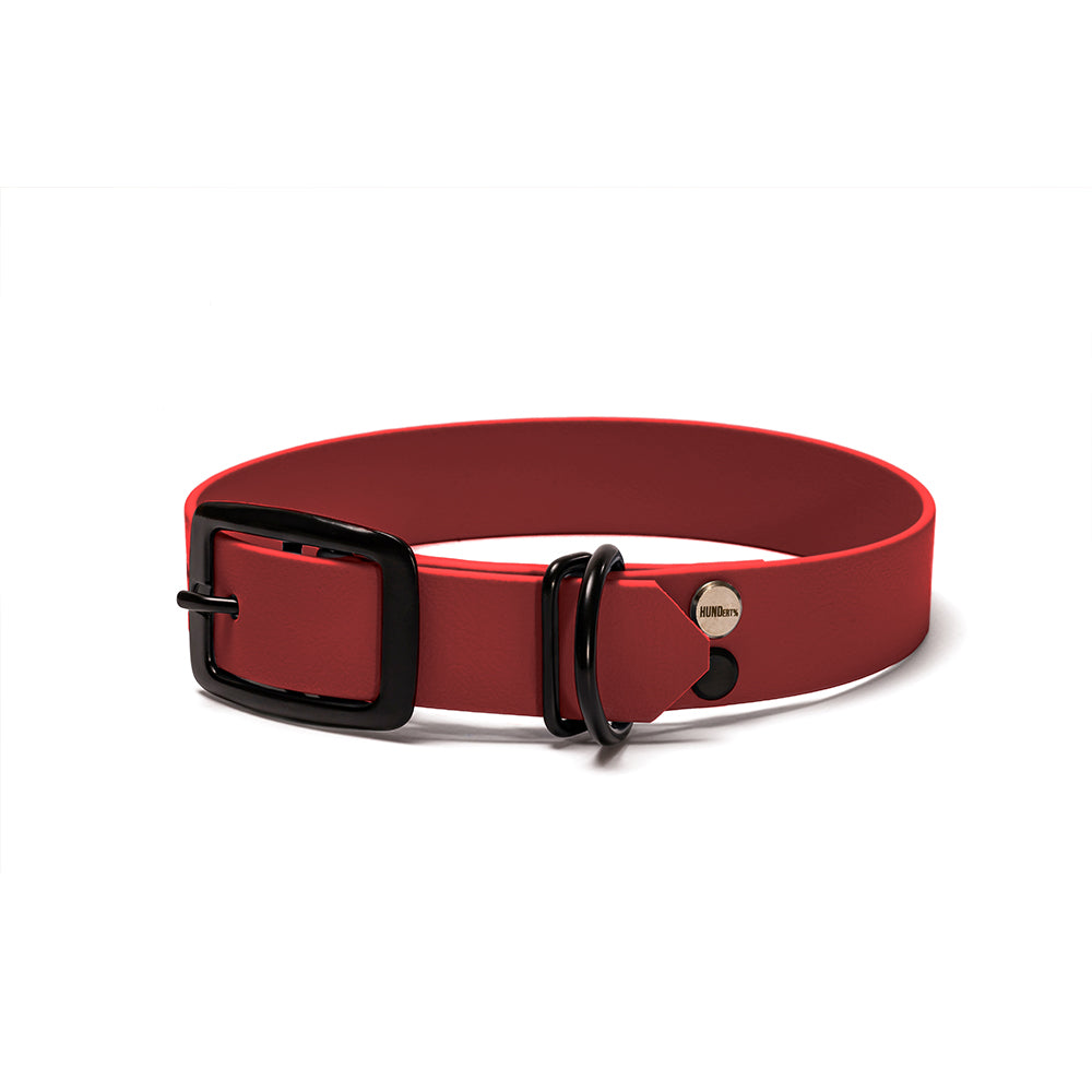 BioThane Hundehalsband Rubinrot – Rot mit Beschlägen in Schwarz