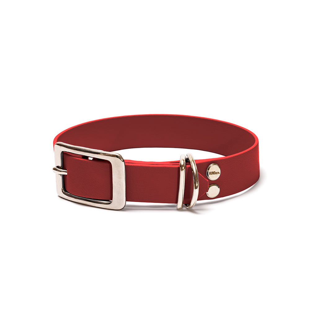 BioThane Hundehalsband Rubinrot – Rot mit Beschlägen in Silber