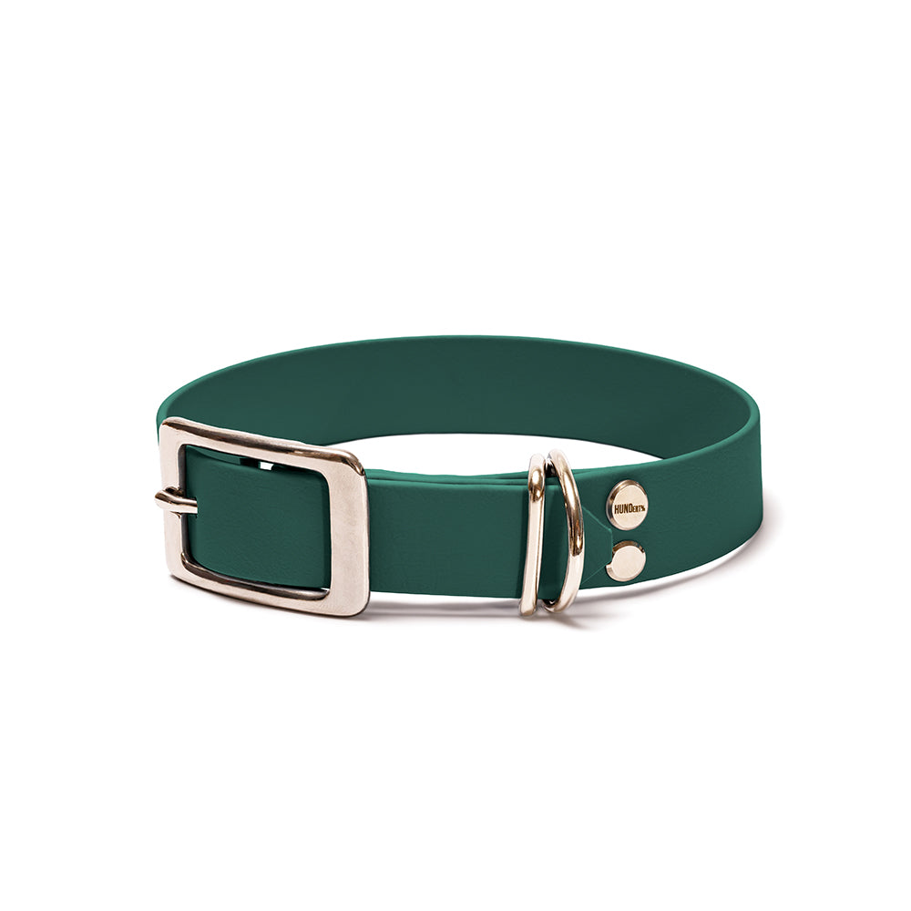 BioThane Hundehalsband Tannenzauber – Dunkelgrün mit Beschlägen in Silber