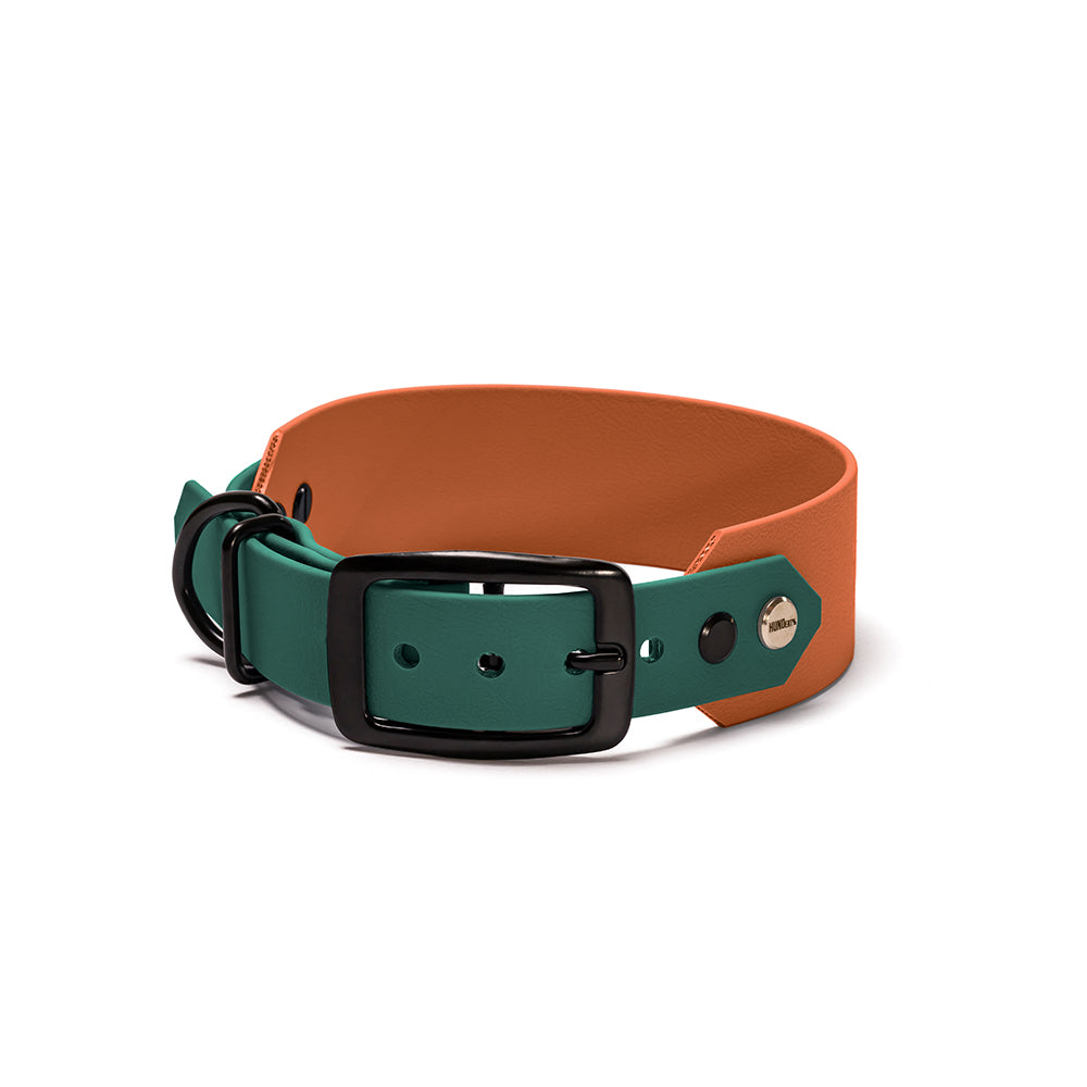 BioThane Hundehalsband Wald & Erde – Dunkelgrün & Braun mit Beschlägen in Schwarz