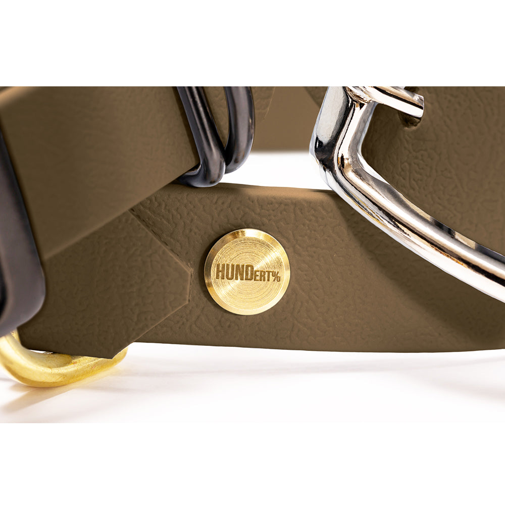 Hundehalsband aus BioThane in Military Olive – Modell Waldpfad, robust und wasserfest, detail