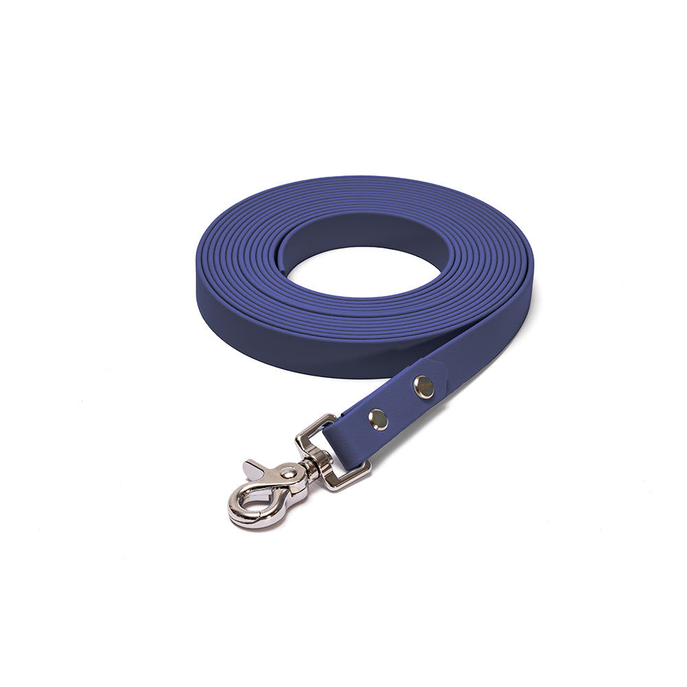 Schleppleine aus BioThane in Dunkelblau silber – Modell Atlantik, wasserfest und langlebig