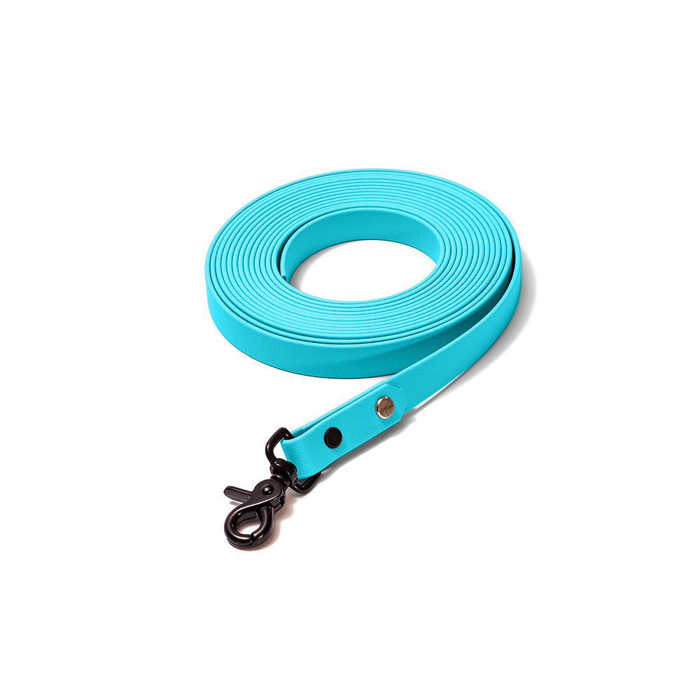 Schleppleine aus BioThane in Hellblau – Modell Himmel, robust und wasserfest, schwarz