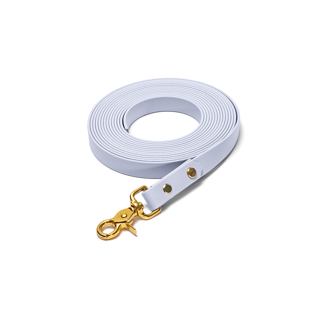 Schleppleine BioThane Polarblau – Polar mit Beschlägen in Gold