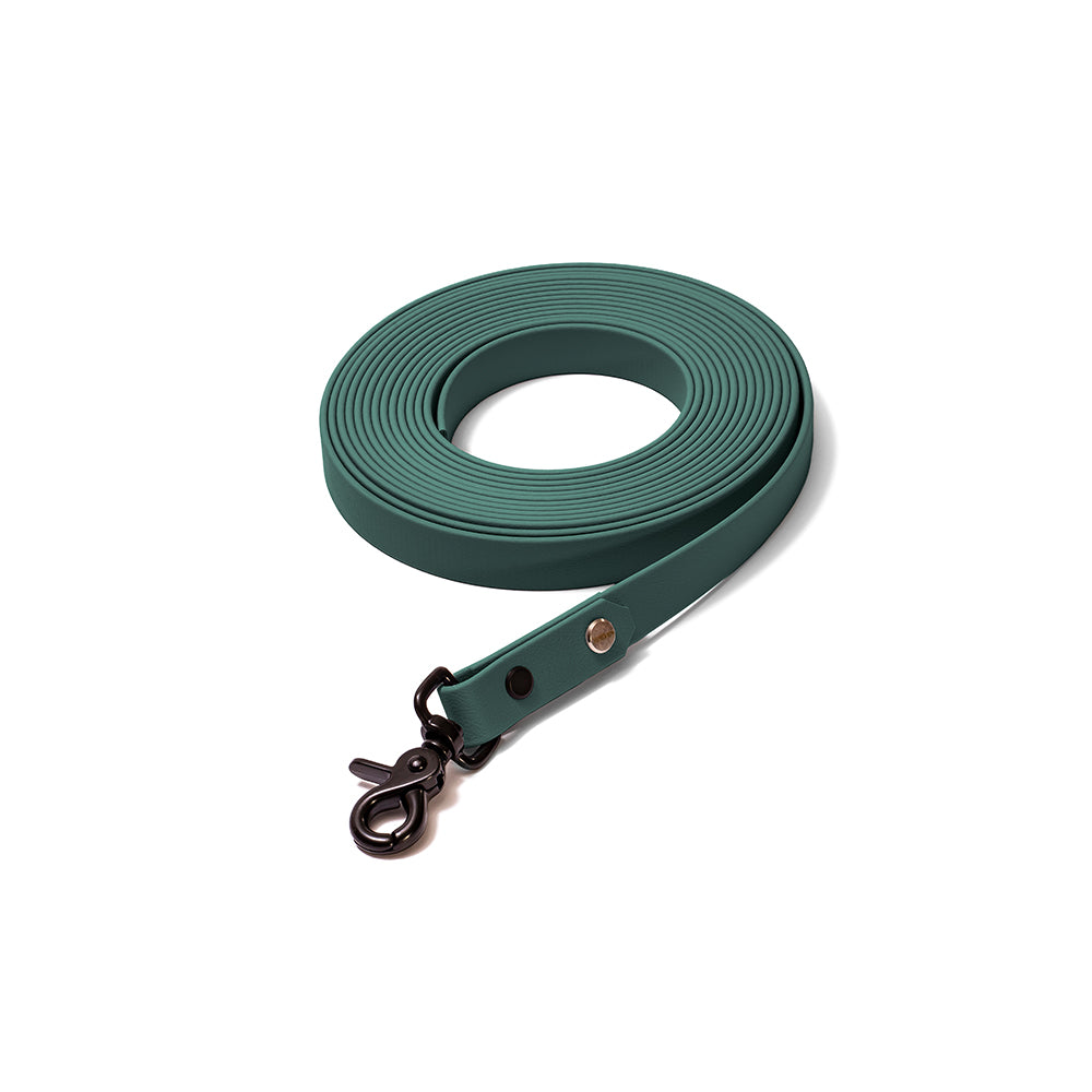 Schleppleine BioThane Tannenzauber – Dunkelgrün mit Beschlägen in Schwarz