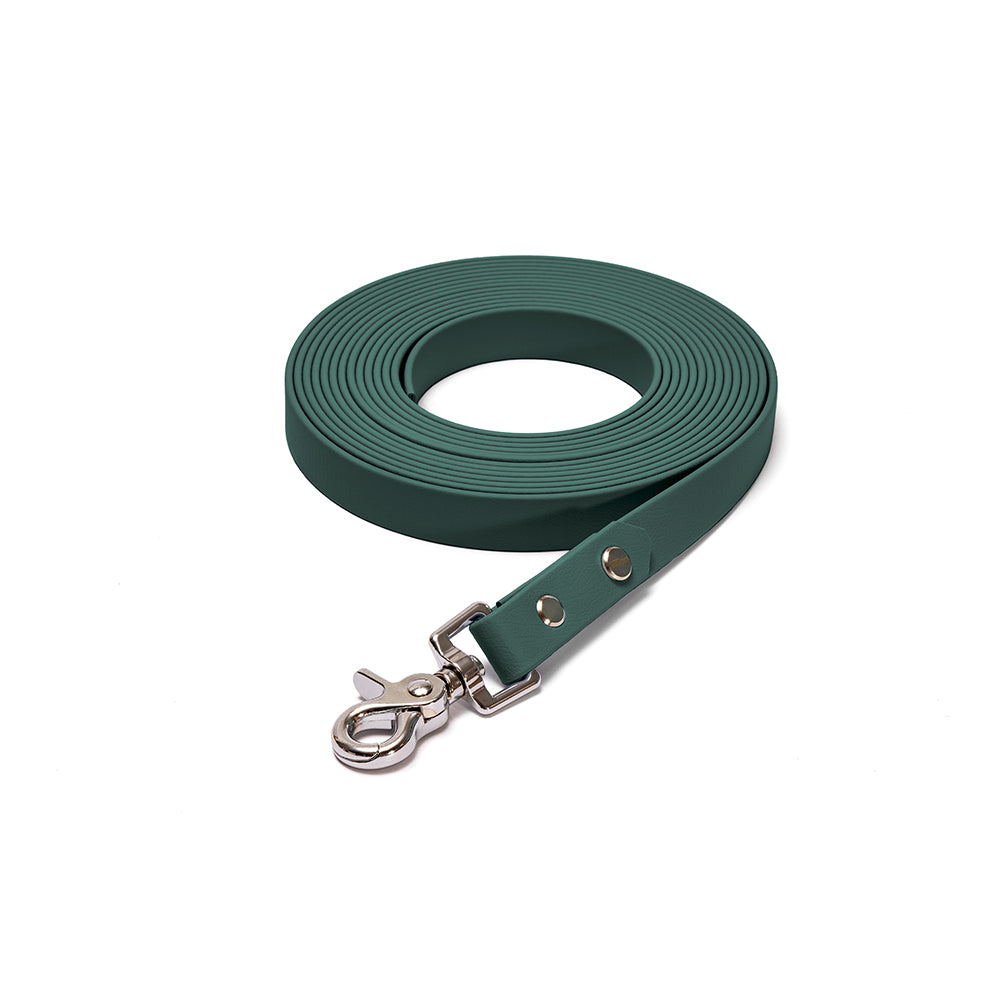 Schleppleine BioThane Tannenzauber – Dunkelgrün mit Beschlägen in Silber