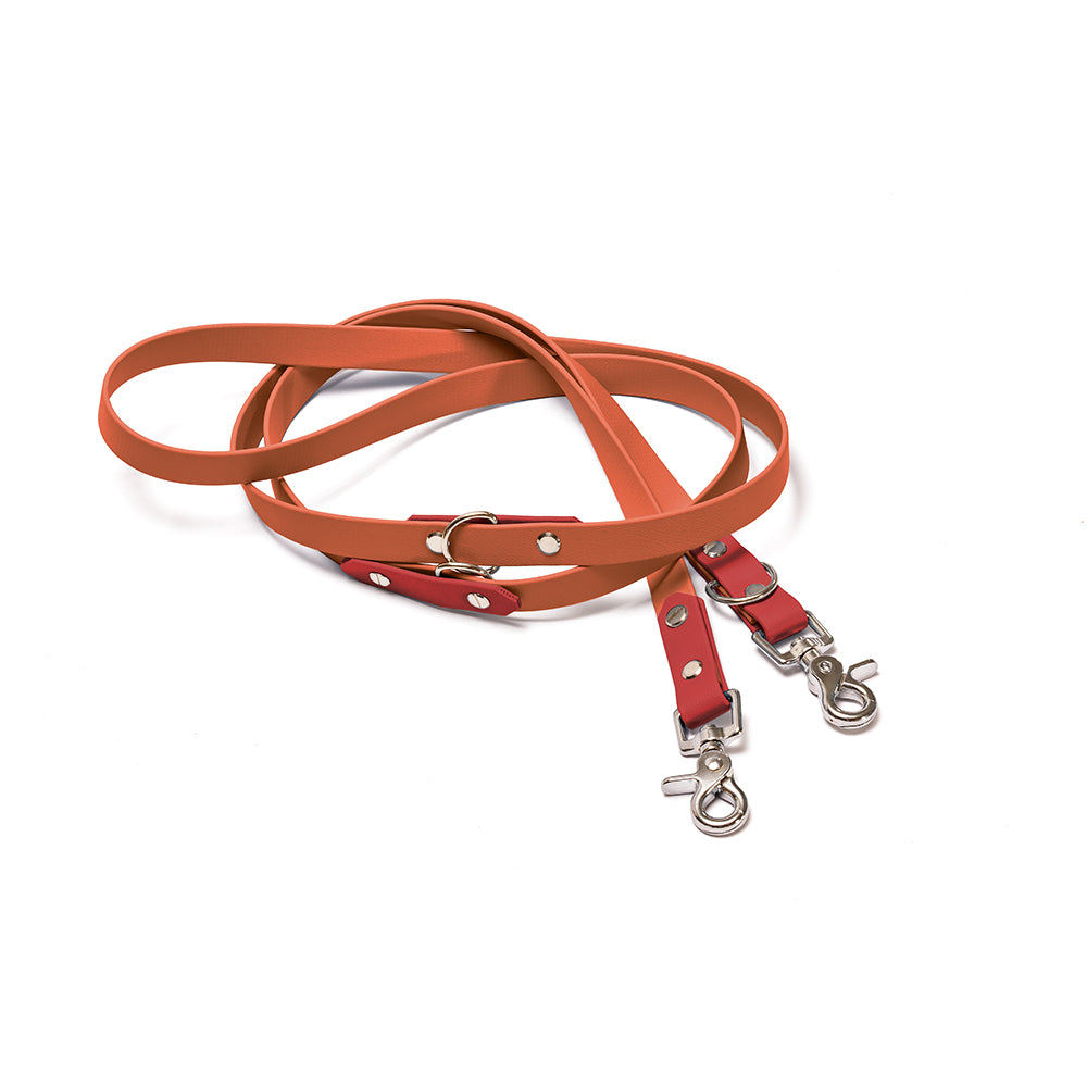 Verstellbare Hundeleine BioThane Feuer & Erde – Rotbraun & Braun mit Beschlägen in Silber