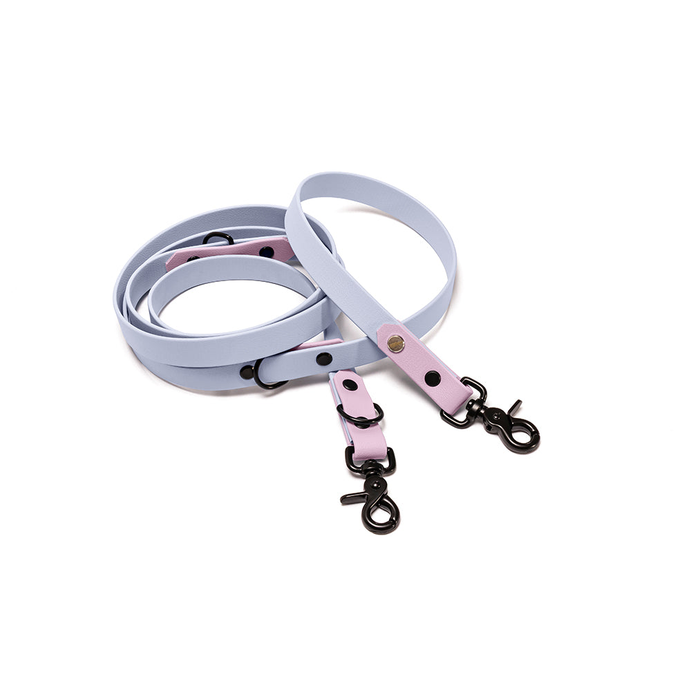Verstellbare Hundeleine BioThane Lavendeltraum – Flieder & Polar mit Beschlägen in Schwarz