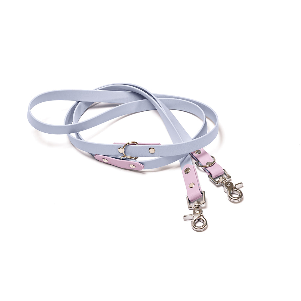 Verstellbare Hundeleine BioThane Lavendeltraum – Flieder & Polar mit Beschlägen in Silber